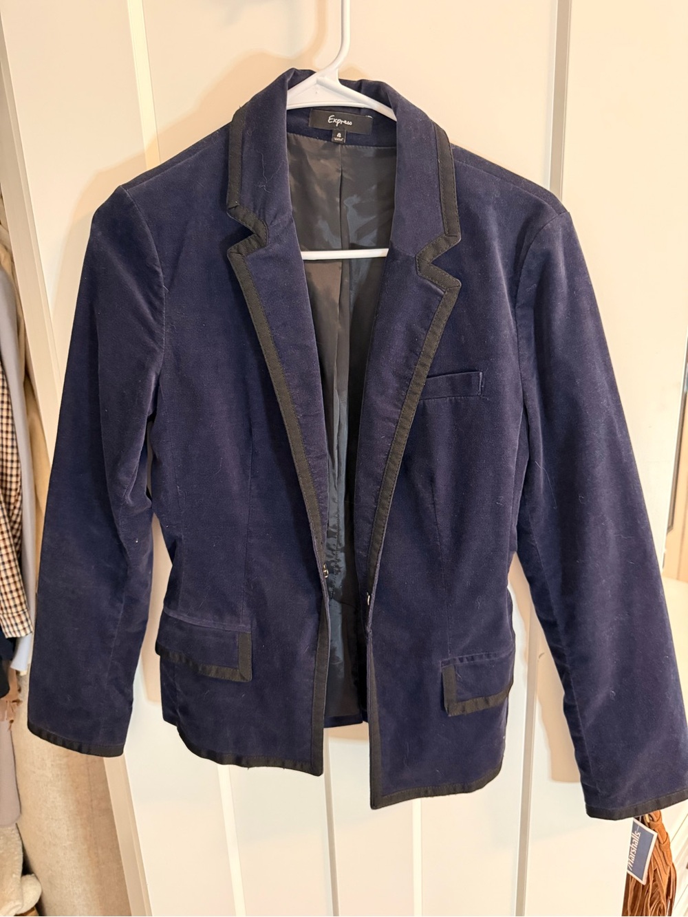 Express Navy Velvet Blazer with Black Trim